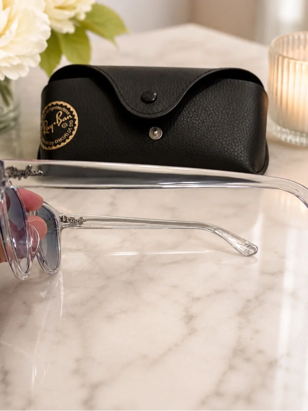 Ray-Ban RB4324 6447/32 Crystal Gray Gradient Sunglasses w/ Case & Box
